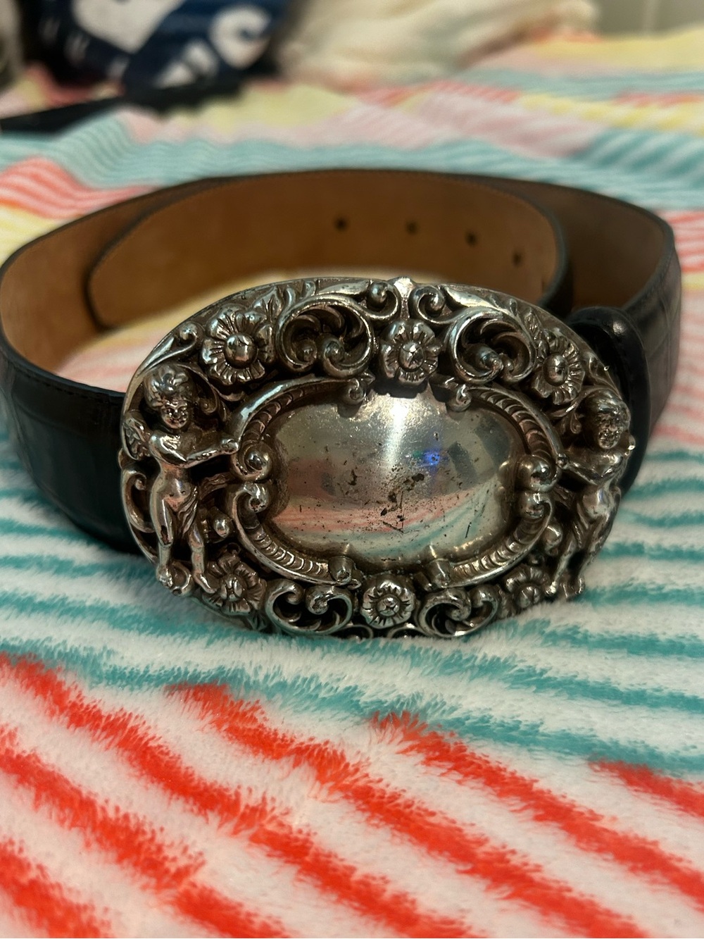 Brighton Black Leather Belt with Cherubs *Vintage*